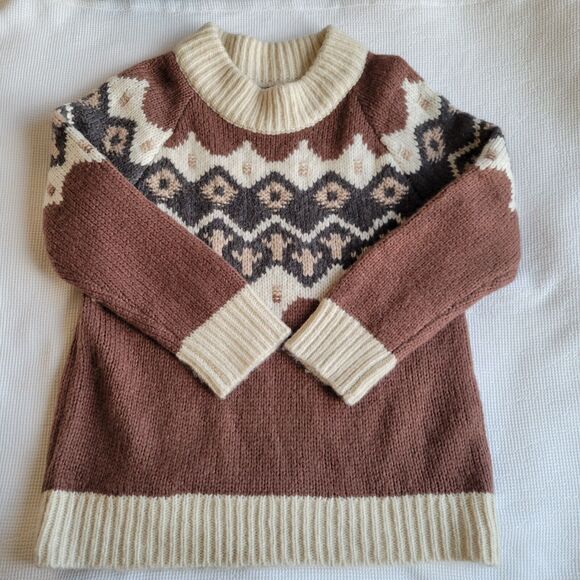 Aerie Sweaters - AERIE Brown Chunky Knit Sweater Sz S Fair Isle Nordic Aztec Wool Blend Longline
